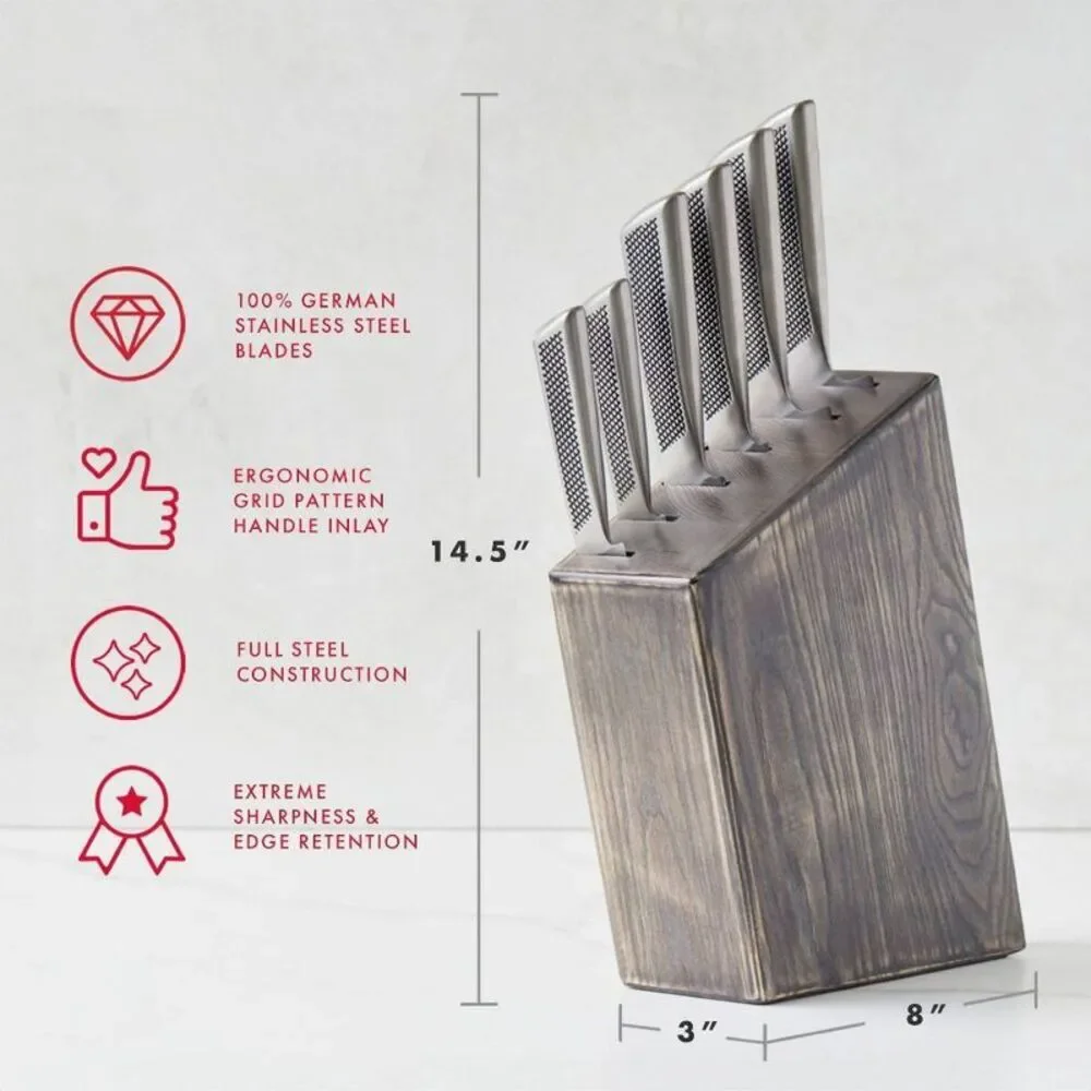 Gridiron 7pc Stainless Steel Knife Block Set - Silver/Gray Wash
